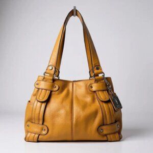 Tignanello Pebble Leather Shoulder Bag – Mustard Yellow – Double Strap Tote